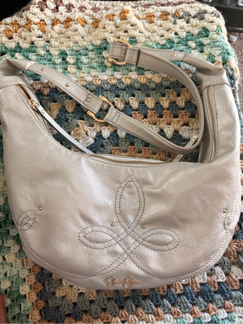 Jessica Simpson Pale Silver Leather Hobo Bag